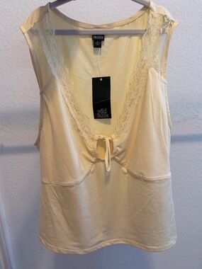 wild fable Pale Yellow Lace-Trim Tie Front Tank